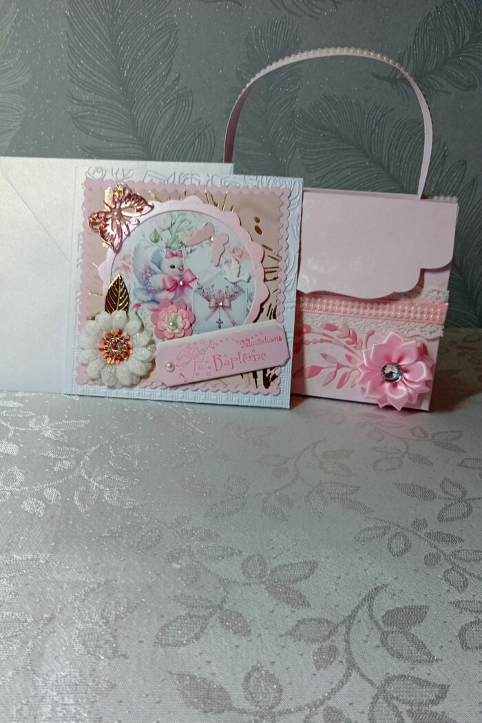 Carte félicitation Baptême avec sac cadeau