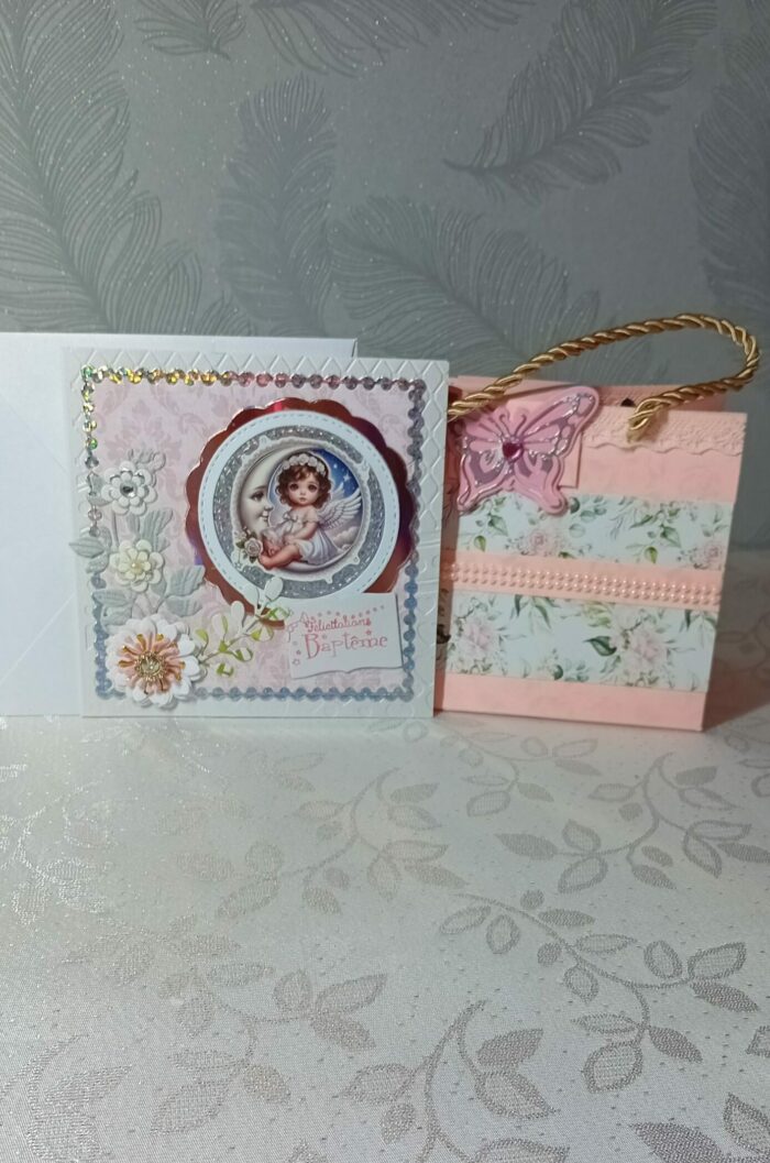 Carte félicitation Baptême avec sac cadeau